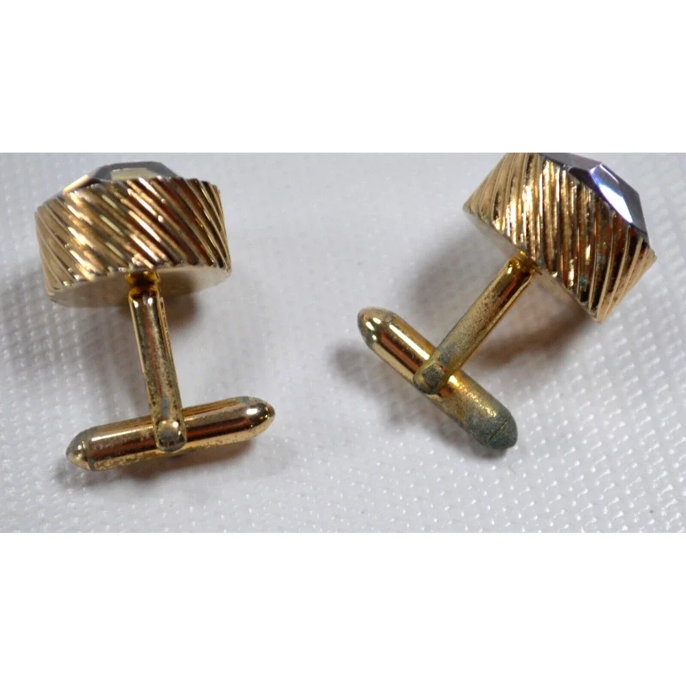 Vintage Swank Gold Tone Cufflinks‎ with Watermelon Rhinestone